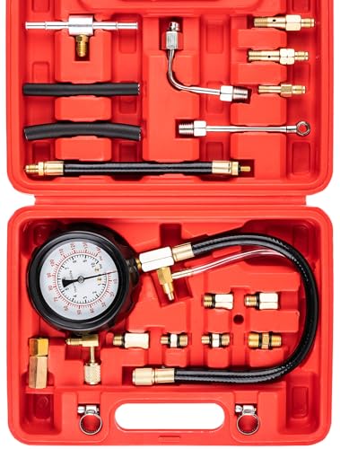 Jiimee 0-140PSI Fuel Pressure Tester Kit, Diesel Diagnostic Tool for Cars, Trucks & Motorcycles, Includes Multi-Size Adapters for Detecting Fuel Pump, Injector & Regulator Issues