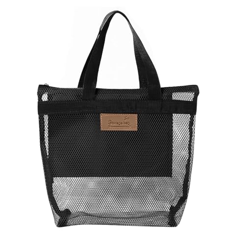 Orixo Bolsa Juguetes Playa Con Cremallera, Plegable Bolsa Playa Rejilla, Bolsas Rejilla Juguetes Playa Plegable Para Vacaciones Familiares, Viajes A La Playas (Negro)