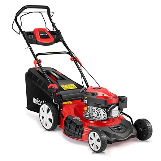 MELLCOM Gas Lawn Mower 4-Cycle 173cc OHV 21-Inch Trimming Mower 4-in-1 Rear Wheel Drive Trimmer with 16 Gal Grass Box,8 Adjustable Mower Heights, Adjustable & Foldable Handlebars