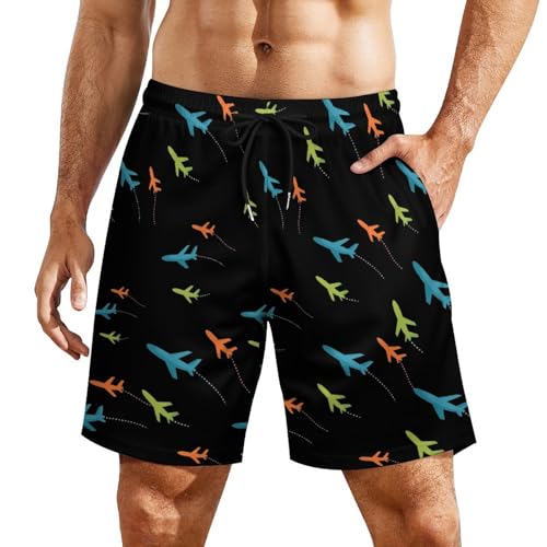 Airplane Mens Swim Trunks with Compression Liner Summer Quick Dry Beach Shorts with Pockets