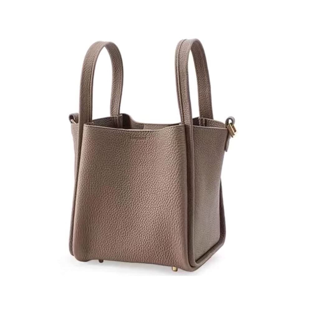 Women's Medium Size Vegetable Basket Bag Bucket Bag Niche Leisure Cowhide Handbag Shoulder Bag Female (Grey), Grey