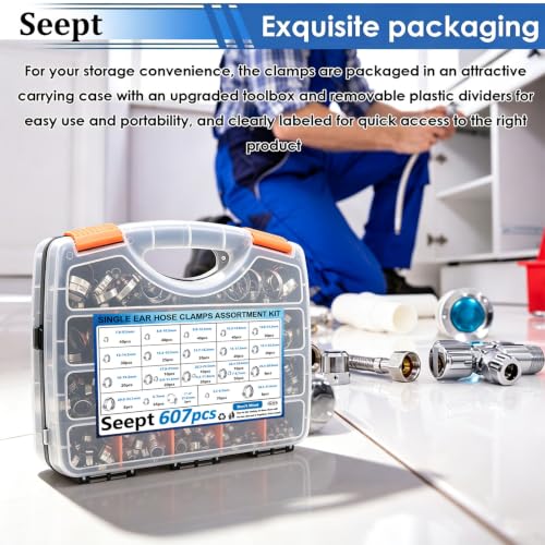 Image of 607Pcs 22 Sizes Single Ear Hose Clamps with Pliers 5.3-33.1mm 304 Stainless Steel Crimp Hose Clamps Assortment Kit Perfect for Automotive /Home Appliance /Water Pipe and Fuel Line