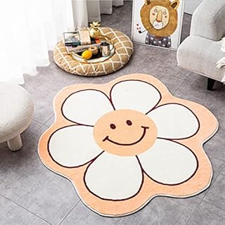 Cute Smiley Face Rug Sunflower Rug Fluffy Rug for Kids Room Bedroom Mats Cute Bath Mat Water Absorption Non Slip Carpet Kawaii Carpet Cute Wall Decor Soft Children Area Rugs (Pink, Diameter 31.5)