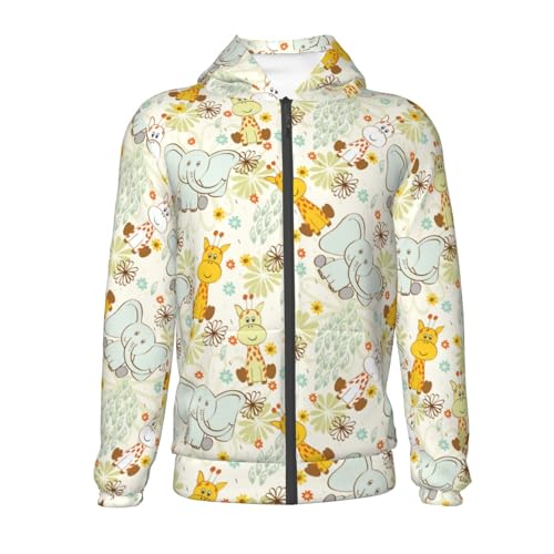 Cartoon Giraffe and Elephant Kids Pullover Hoodies Boys Zip Up Sweatshirts Girls Athletic Clothes with Pocket2