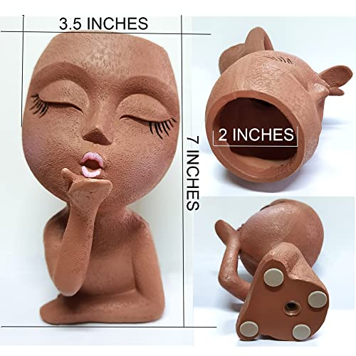 Lovtoctic Head, Face Planters, Kissing Girl Flowerpot, Lady Head Flower Pot, Female Kiss Faces Small Resin Art Succulent Pots For Indoor Outdoor Plants, Kissy Brown #TOP6