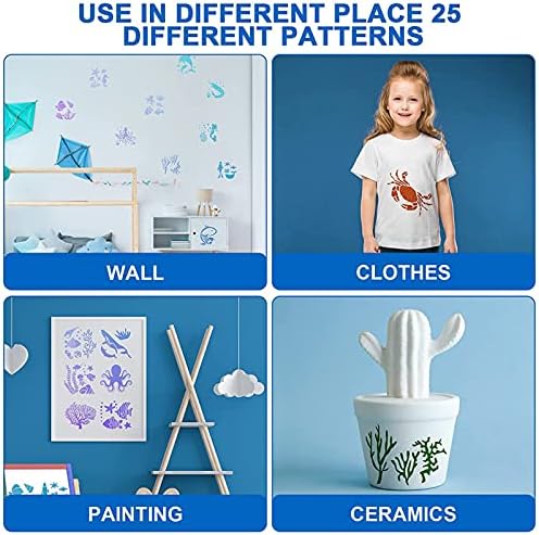 22 PCS Ocean Stencils, Sea Theme Painting Templates, Reusable Sea Animal Painting Stencils for DIY Crafts Scrapbooking Painting