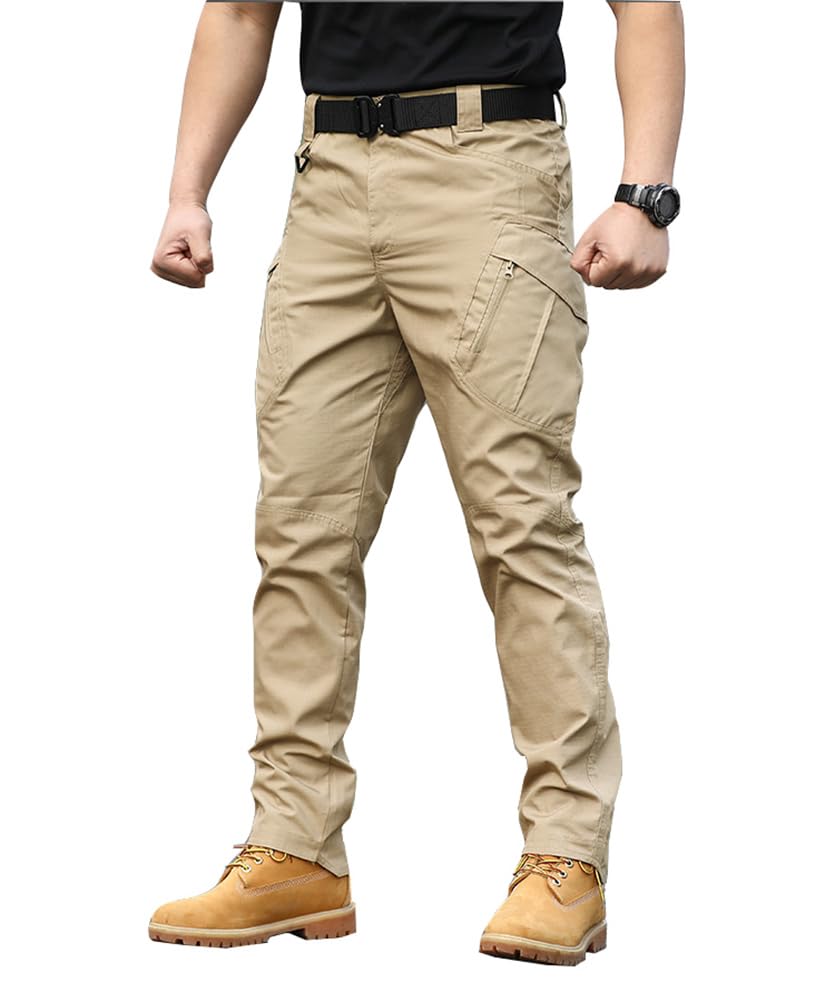 THWEI Pantalones cargo tácticos para hombre, resistentes al agua, para senderismo, trabajo al aire libre, con múltiples bolsillos, sin cinturón