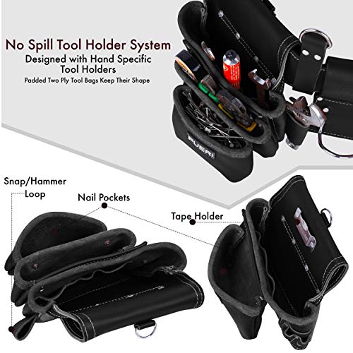 Fueri Tool Pouch Framers Combo Tool Belt Tool Kit | Heavy Duty Pro Gauge Leather Rig Riveted Reinforcement Organizer Tool Holder Drill Holster Multipurpose 17 Pocket (Excluding Tools) (Black) #TOP5