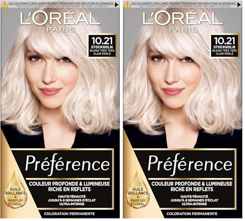 L'Oréal Paris Préférence Coloration Permanente Cheveux, Nuance : Stockholm (10.21), Blond Très Très Clair Perlé (Lot de 2)