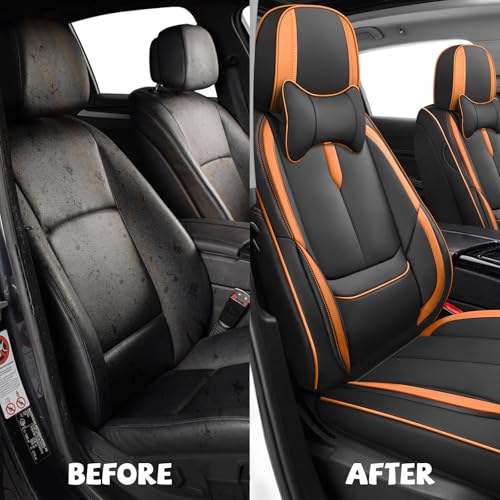 Image of Seat Covers for Chevy Silverado 2007-2026 (Black&Orange,Luxury Front Set)