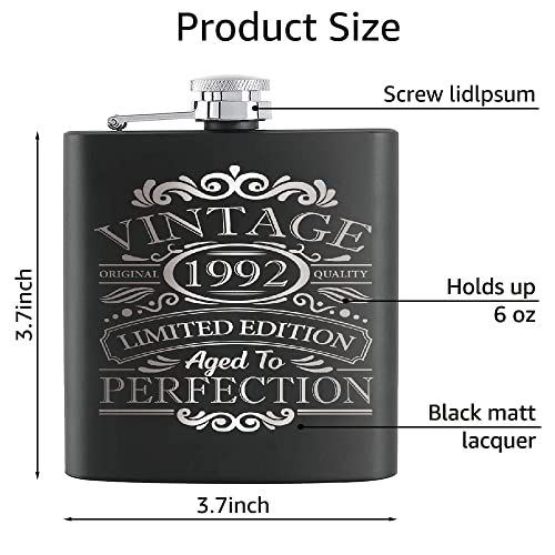 Touner Vintage 1992 Hip Flask For Shot Drinking Of Alcohol Whiskey And Vodka, 30Th Birthday Aged To Perfection, 30 Years Old Anniversary, 30Th Birthday Hip Flask #TOP1