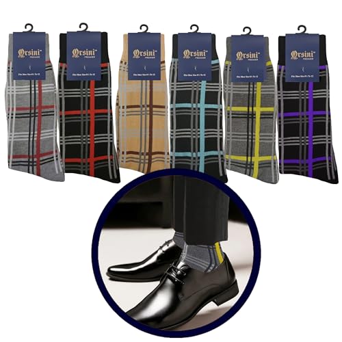 Mens Mix Color Dress Socks Cotton Blend 6 Pairs Formal & Casual Stripes4
