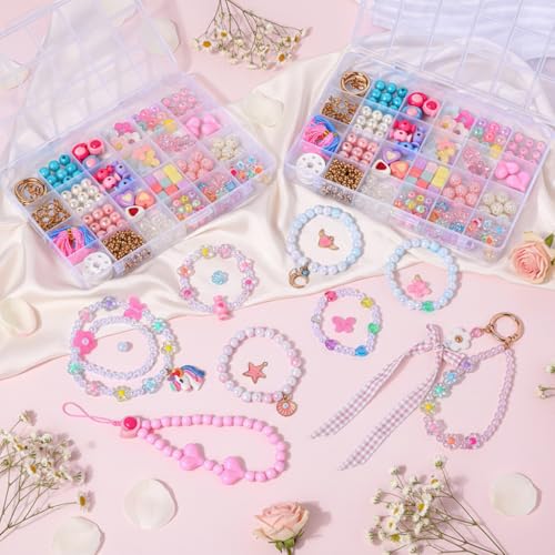 Image of PATPAT 2-Box DIY Bracelet Making Kit Colourful Beads for Bracelet Making, Craft Kit Gift for Girls Age 5-12 Years, 24-Grid Dreamy Beading Jewellery Making Materials Kit for DIY Necklace Jewelry