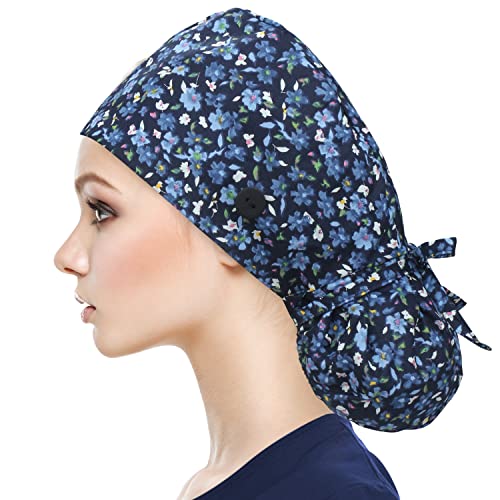 Image of QBA Adjustable Working Cap with Button, Satin-Lined Hat, Cotton Working Hat Sweatband, Elastic Tie Back Hats Unisex
