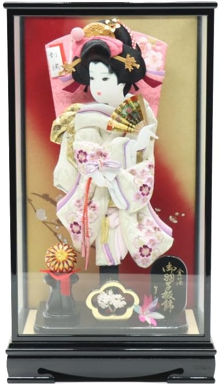 羽子板 ケース飾り 新早春 18号 徳川 刺しゅう 高さ69cm 黒塗りケース