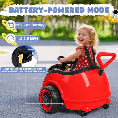 Image of ANPABO 3-in-1 Electric 12V Ride on Push Car for Kids 1.5-3, Red