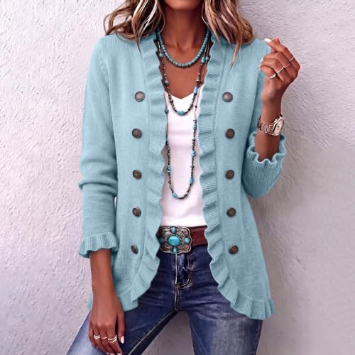 OTSANT Womens Knit Cardigan Sweater Ruffle Trim Long Sleeve Casual Top - image 2