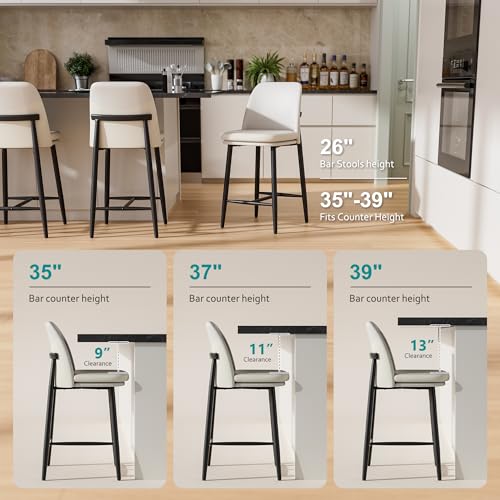 Image of GXJ White Counter Height Bar Stools Set of 2, Dual Textured Seats
