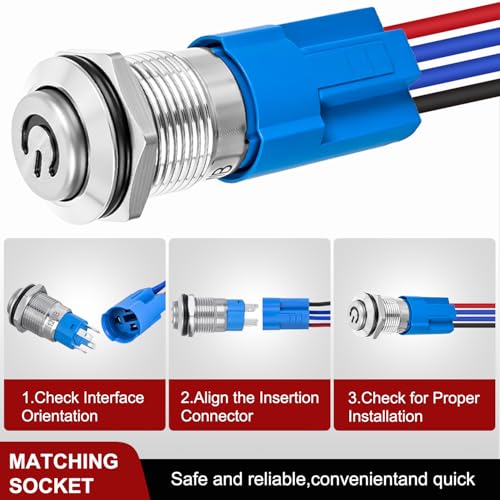 Image of Nilight 12mm Latching Push Button Switch 6pcs LED Blue Waterproof | Small Round Power Button Switches with Pre-Wiring Socket for Car Truck Boat Marine RV Vehicle