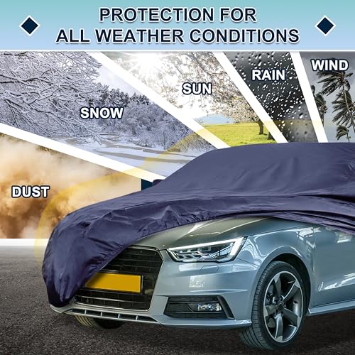 Image of Navy Blue Heavy Duty Waterproof Car Cover for Sedan 169 inch-175 inch - All-Weather UV Protected Outdoor Full Exterior Cover with Sun /Snow /Rain Resistance