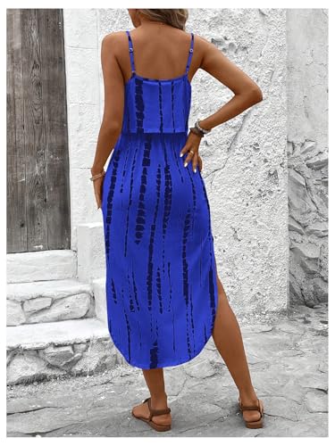 Image of RoseSeek Women's Spaghetti Strap Tie Dye Cami Sun Dress Beach Midi Summer Dresses Resort Wear Vacation Outfits