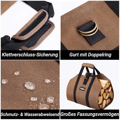 Amagabeli 99×45.7cm Segeltuch Brennholz Log Tragetasche Kamin Brennholz Aufbewahrungstasche Hölzerner Träger Tote Inhaber Wasserdicht im Freien mit Griffen Holzhalter-Tragetasche Kaminholztasche - 3
