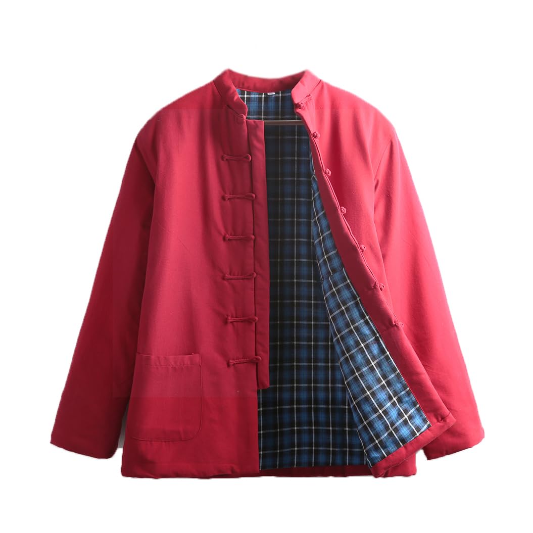 Winter Tang Suit Jackets Cotton Padded Coats Men Thick Warm Tai Chi Uniform Long Sleeve Chinese Traditional Clothes Tops, Jacket Kung Fu Clothing Shirt red-XXL