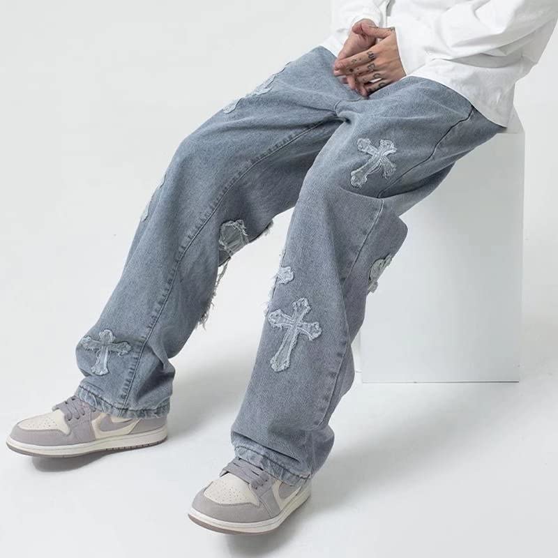 Men's Vintage Hip Hop Style Baggy Jeans Men Streetwear Baggy Jeans Trousers Cross Hip Hop Mens Loose Pants3