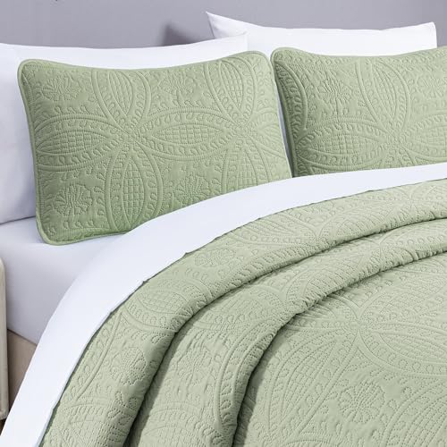 Image of Chezmoi Collection Austin 3-piece Oversized Bedspread Coverlet Set (King, Sage)