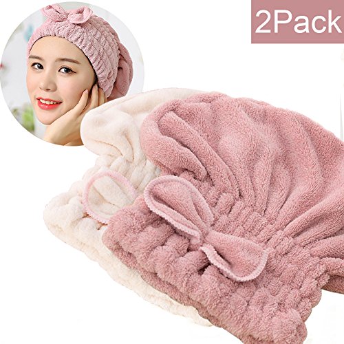 SweetCat 2PC Microfiber Hair Drying Caps, Extrame Soft & Ultra Absorbent, Fast Drying