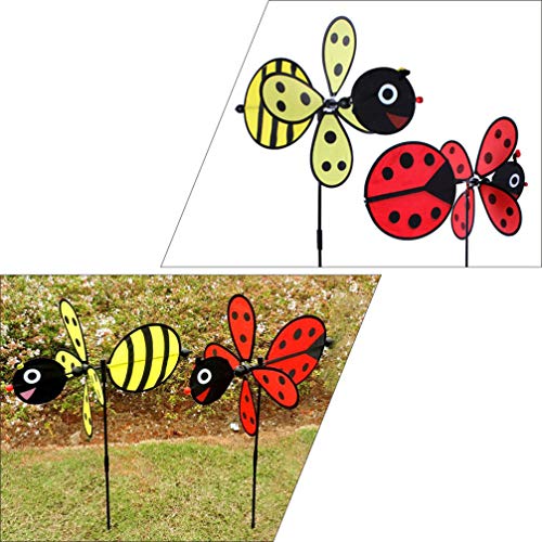 Generic 2Pcs Garden Wind Spinners 3D Bee Ladybug Insect Pinwheels Stake Colorful Outdoor Lawn Decorative Windmill Toys For Patio Yard Garden Art Decorations Yellow Red #TOP5
