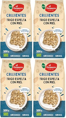 EL GRANERO INTEGRAL TRIGO ESPELTA HINCHADO CON MIEL BIO, 300 g (Paquete de 4)