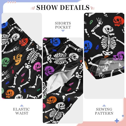 ZZXXB Colorful Skeleton Print Boys Long Pants Soft Trousers Elastic Waist Kids Lounge Bottoms with Pockets S-XL4