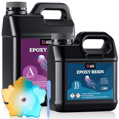 Let’S Resin Résine Époxy 3 kg, Kit Résine et Durcisseur Transparent sans Bulles 2:1, Idéal pour la Création de Bijoux, l’Art DIY, Les Moulages et Les Travaux Manuels