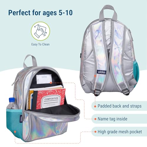 Image of Wildkin 15 Inch Backpack for Kids, Holographic | Ages 5-10, padded straps, side water bottle pocket - coordinates with matching Wildkin lunch boxes