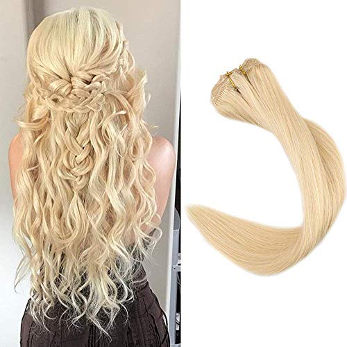 【Promotion】Full Shine 12" 9 Pieces Color #613 Blonde Full Head Clip in Hair Extensions Blonde Clip in Real Hair Extensions 100gram