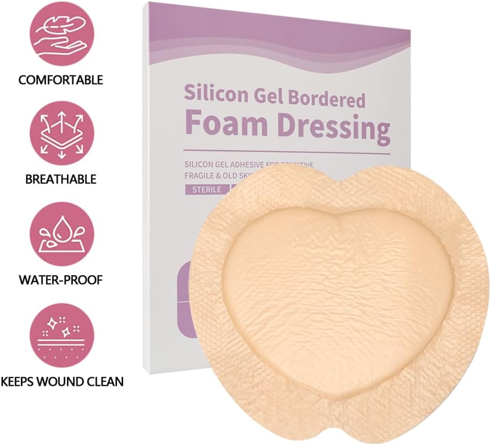 Silicone Foam Dressing with Adhesive Border 4 Packs Sacral Foam Dressings 7"x7" Waterproof Sacral Pad Large Bandage for Bed Sores On Buttocks