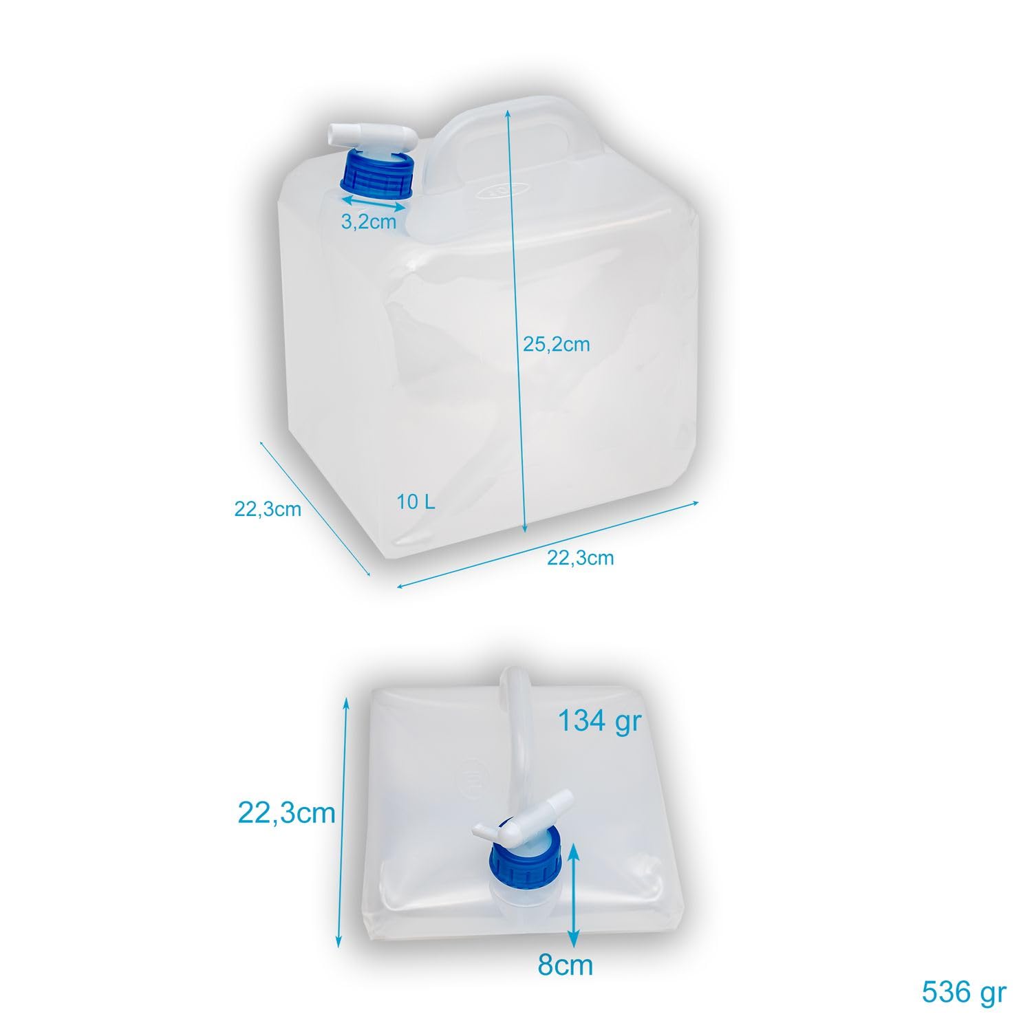 Intirilife 4x składany plastikowy kanister na wodę 10 L - 22,3 x 25,2 cm - Pojemnik na wodę Składany z uchwytem i kranikiem Kanister na wodę pitną Box Camping Festival Storage