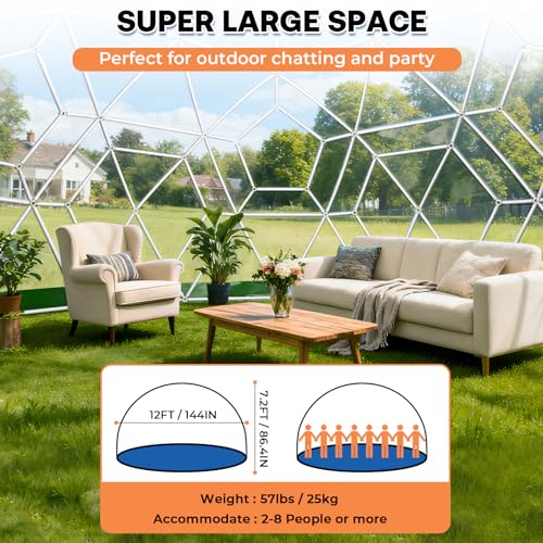 Vakiorn 3,6m Gartenkuppel-Blasenzelt für den Außenbereich, verbessertes geodätisches Kuppelgewächshaus mit transparenter PVC-Abdeckung, wetterfestes Gewächshaus, geeignet für Terrassen, grün