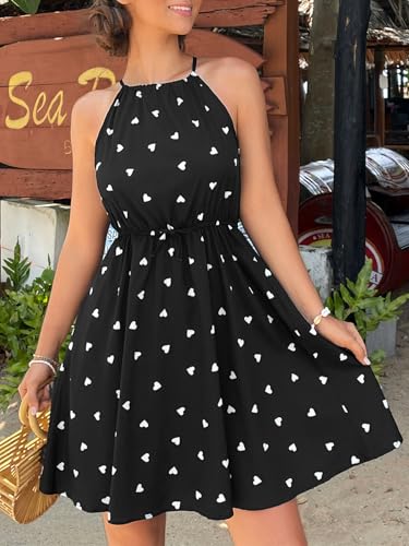 SHENHE Girl's Summer Halter Neck Dress Heart Print Sleeveless A Line Flowy Short Sundress3
