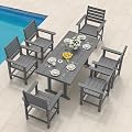 Compsia 7 Piece Outdoor Dining Set, HDPS Patio Table and Chairs Set, 66" Patio Table with 1.96" Umbrella Hole & 6 Chairs, All Weather Furniture for Garden, Backyard, Poolside (Grey)