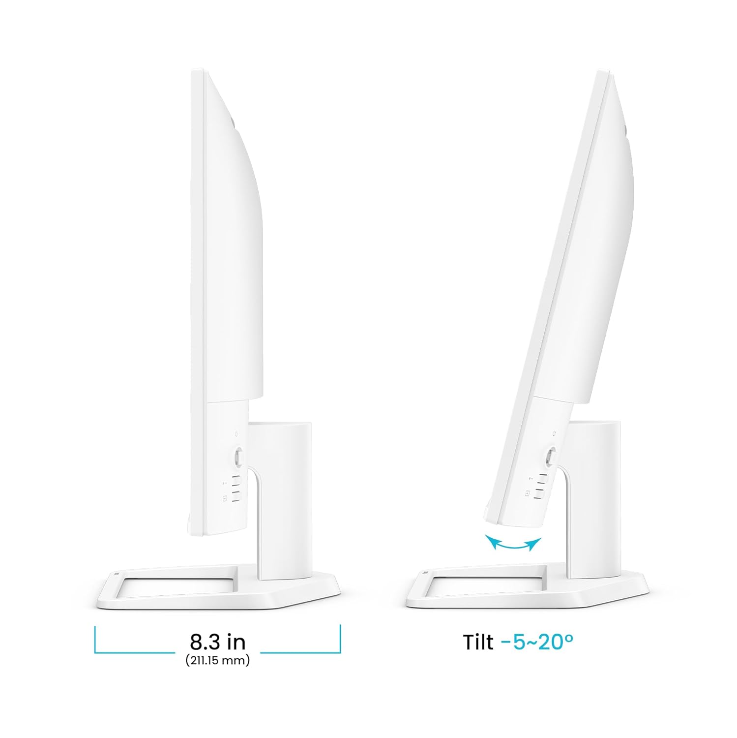 Side view of the monitor showing tilt adjustment from -5 to 20 degrees