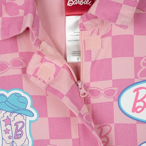 Barbie Big Girls' Costume Zip Front Printed Graphic Coverall Pink Checker 8 - image 3