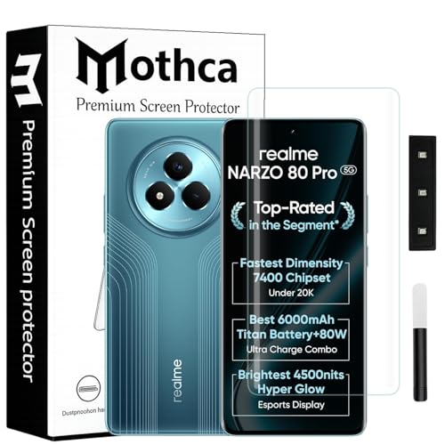 Image of Mothca Curved UV Tempered Glass Screen Protector for Realme Narzo 80 Pro | Transparent | Pack of 1 | Full Screen Coverage with UV Installation Kit
