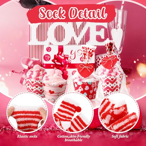 Image of 6 Pairs Valentine's Day Cupcake Socks Fuzzy Sock with Cupcake Card DIY Gift Slipper Stockings for Winter Women Men