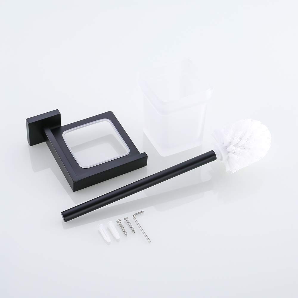 Turs baño WC Cepillo con Titular de Almacenamiento Organizador con Estilo Metal Cepillo Titular Sus 304 Acero Inoxidable Montaje en Pared, Negro Mate, A7009B