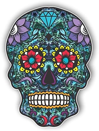 Vinyl Junkie Graphics Sugar Skull Sticker Dia de Los Muertos Decal Mexican Day of The Dead Stickers for Notebook car Truck Laptop Many Color Options (Blue Green)