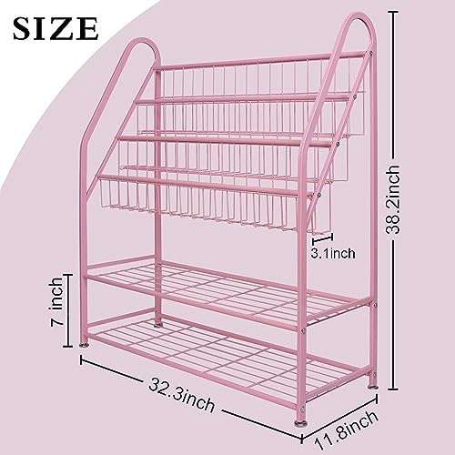 Image of aboxoo Metal Kids Bookshelf Pink Bookcase Freestanding for Children Girls Room 32 inches Large Toddler Pink Stable Bookcase Bookstore Library Book Unit Storage
