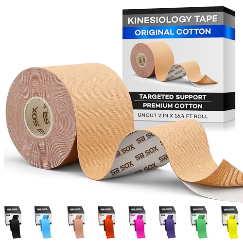 SB SOX Original Cotton Kinesiology Tape Roll – Best Latex Free Athletic Tape for Muscles/Joints – Waterproof, Stretchy, and Gentle on Skin (16ft)