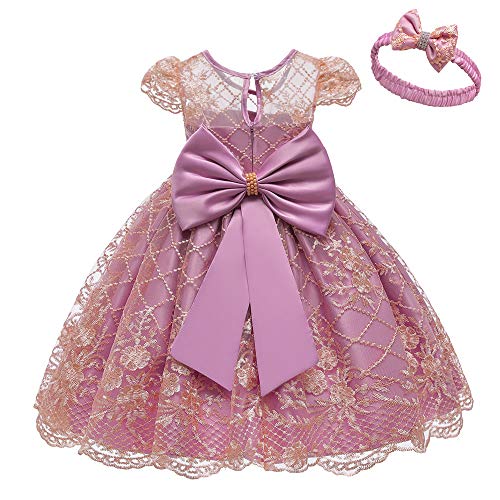 Toddler Baby Girls Lace Flower Christing Pageant Birthday Party Tutu Dress,Backless dustpink, 3-6M